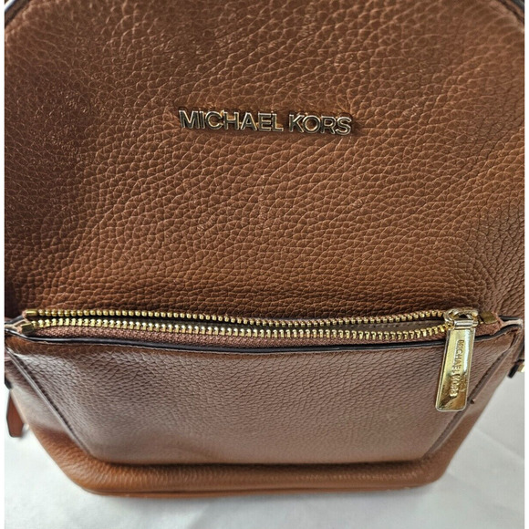 Michael Kors Rhea Zip Medium Leather Backpack brown pebbled leather - Picture 7 of 8
